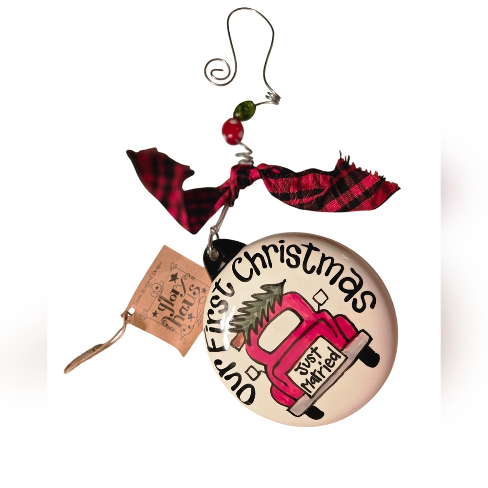 Glory Haus Our First Christmas Red Truck Large Puff Ornament Just Married NEW - Picture 10 of 10